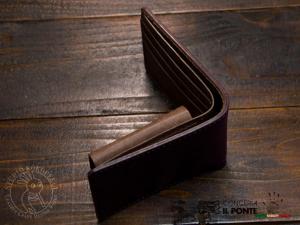 イタリアンレザープエブロ+マヤ　手縫い二つ折り財布　パープルブラウン