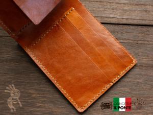 イタリアンレザー　マヤ　手縫い二つ折り財布　ターコイズ