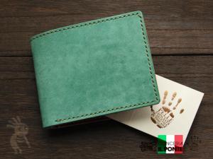 イタリアンレザー　マヤ　手縫い二つ折り財布　アクア